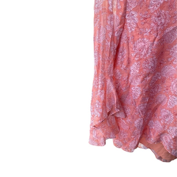 Vince Camuto Orange Coral Floral Flutter Sleeve Blouse I Size: M - Picture 5 of 9